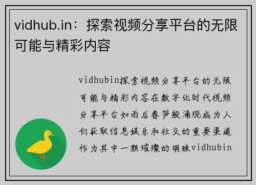 vidhub.in：探索视频分享平台的无限可能与精彩内容